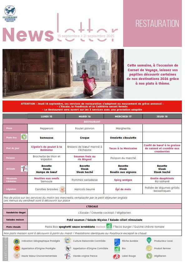 Newsletter du 15 au 19 Septembre 2025.