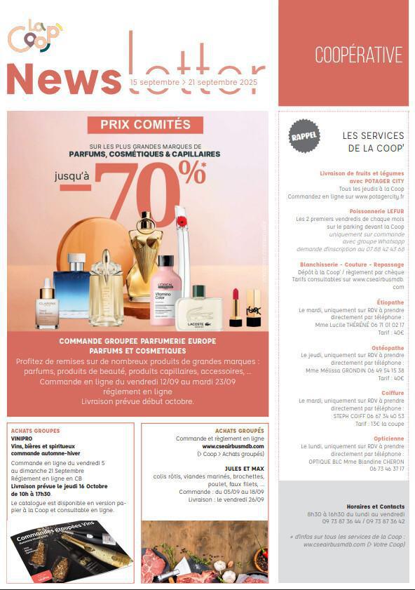 Newsletter du 15 au 19 Septembre 2025.