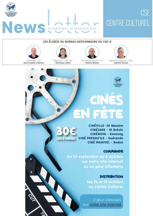 Newsletter du 22 au 28 septembre 2025