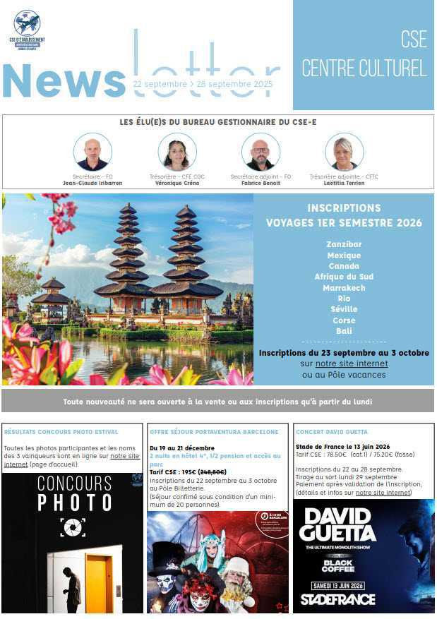 Newsletter du 22 au 28 septembre 2025