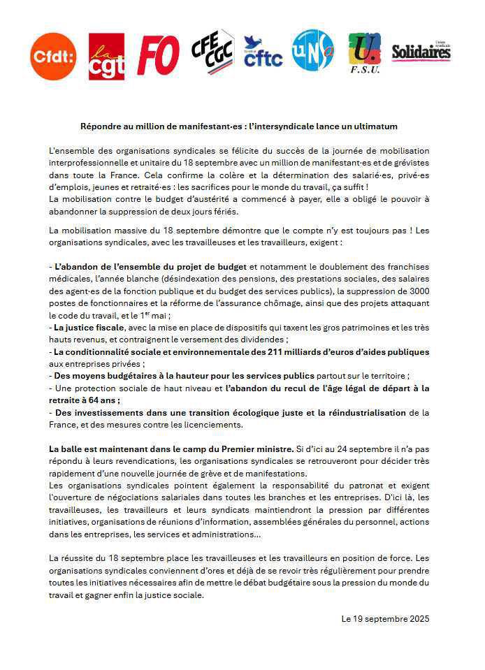 Communiqué intersyndicale