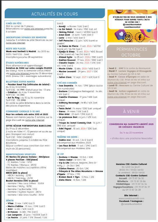 Newsletter du 29 septembre au 3 octobre 2025.