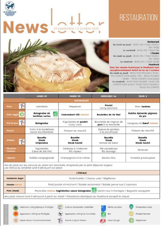 Newsletter du 29 septembre au 3 octobre 2025.