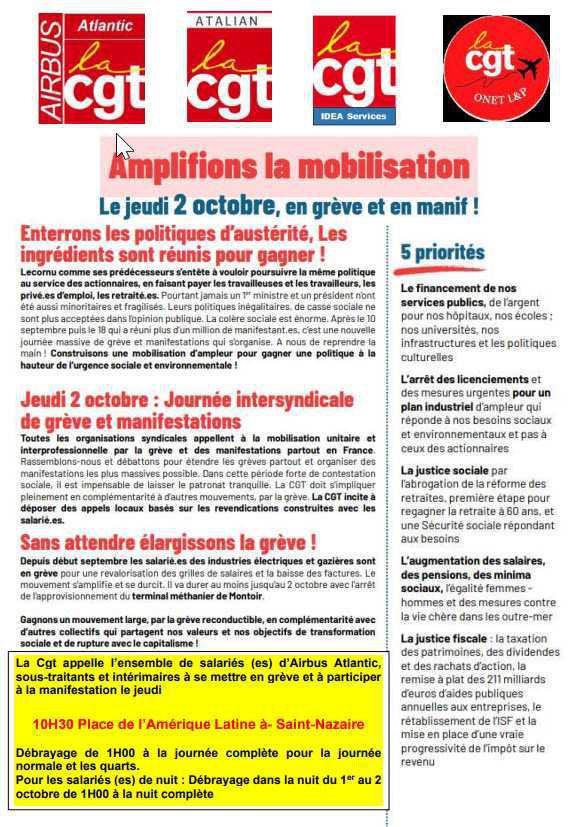 2 octobre : Tous en grève