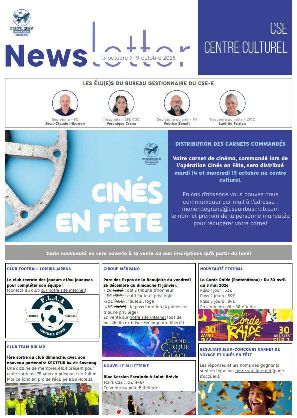 Newsletter du 13 au 17 octobre 2025.