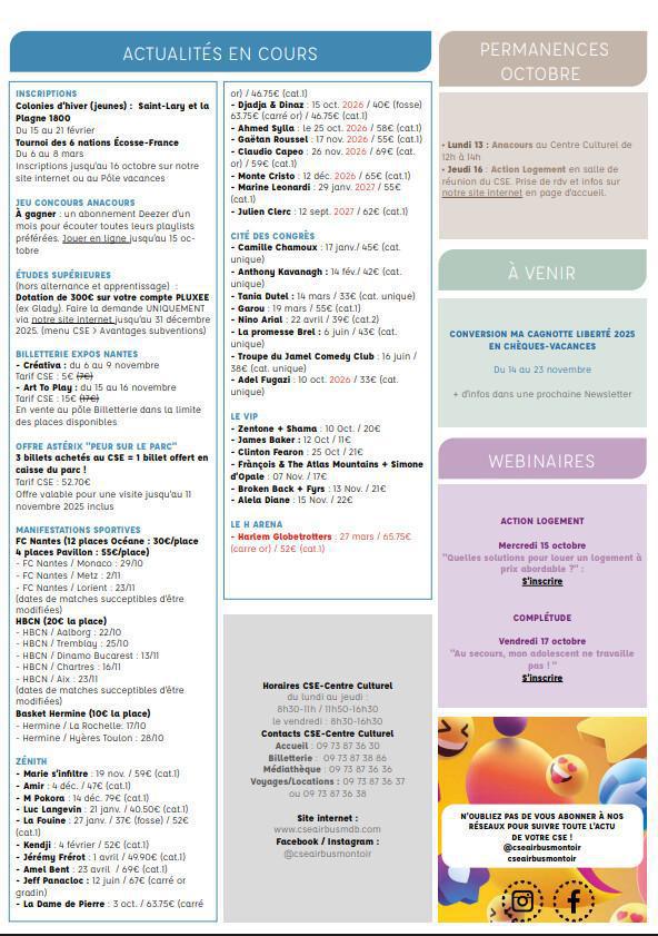 Newsletter du 13 au 17 octobre 2025.