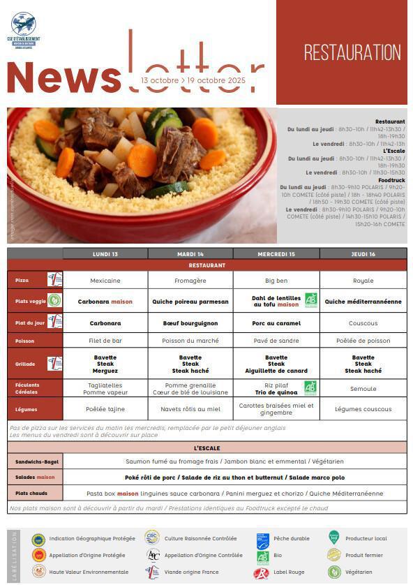 Newsletter du 13 au 17 octobre 2025.