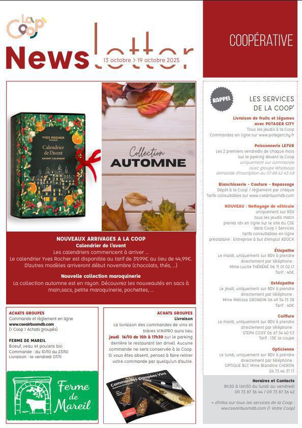 Newsletter du 13 au 17 octobre 2025.