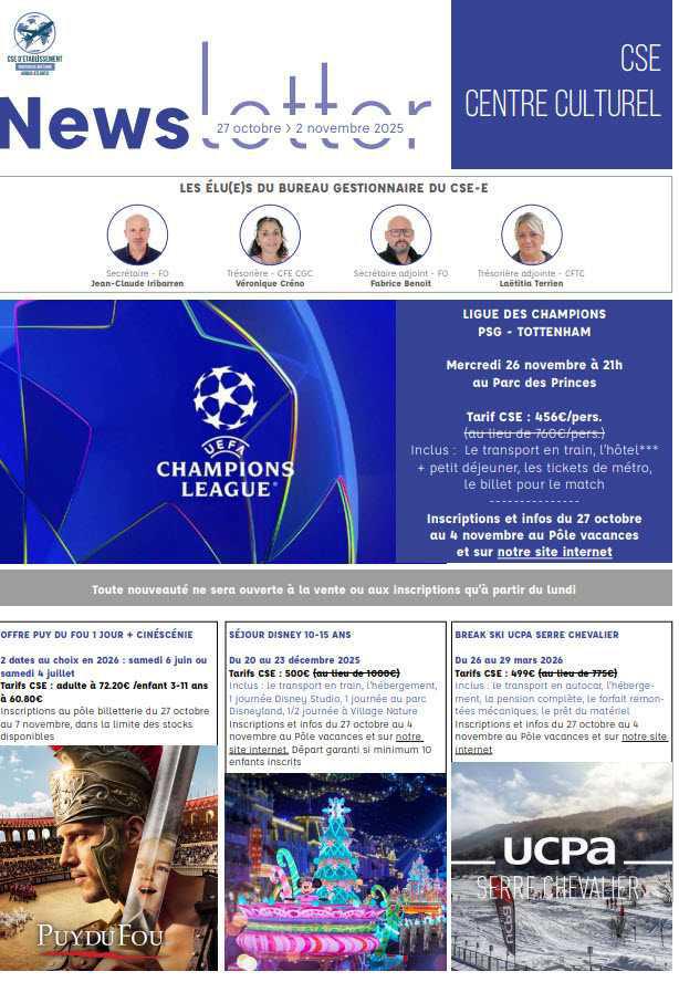 Newsletter du 27 octobre au 2 novembre 2025