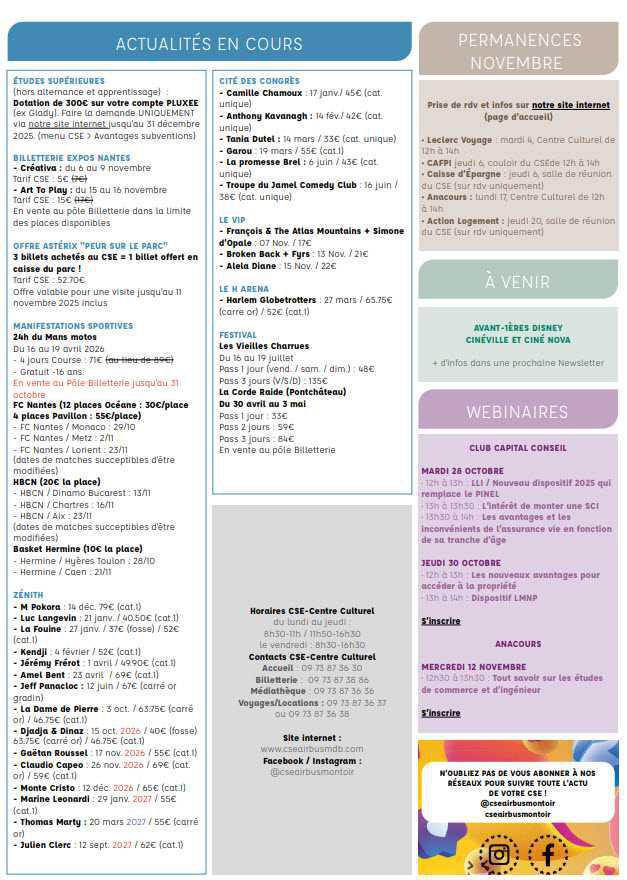 Newsletter du 27 octobre au 2 novembre 2025