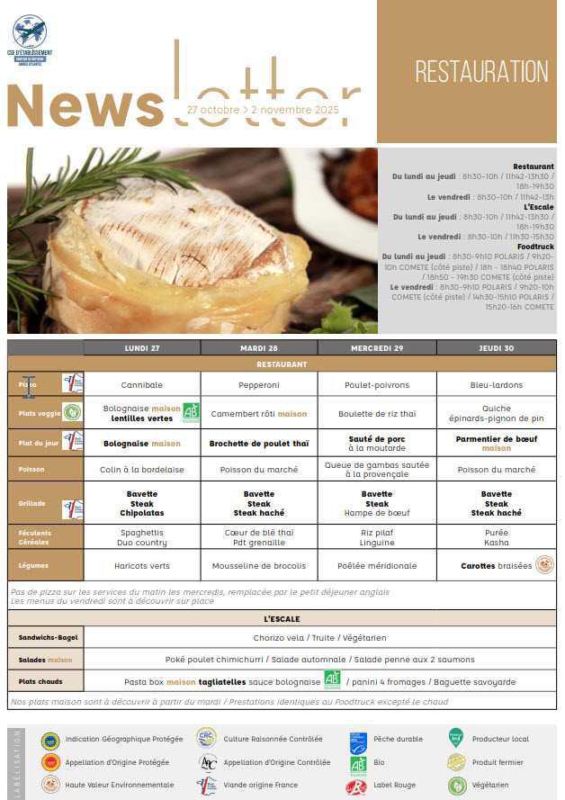 Newsletter du 27 octobre au 2 novembre 2025
