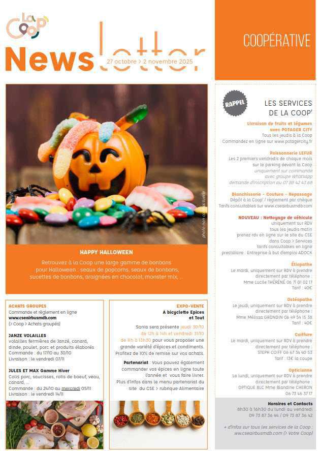 Newsletter du 27 octobre au 2 novembre 2025