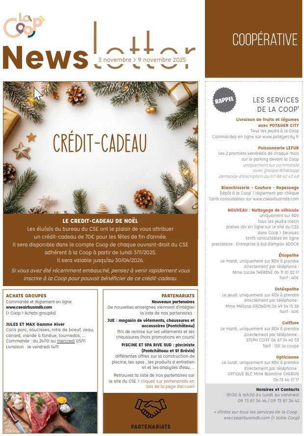 Newsletter du 3 au 9 Novembre 2025