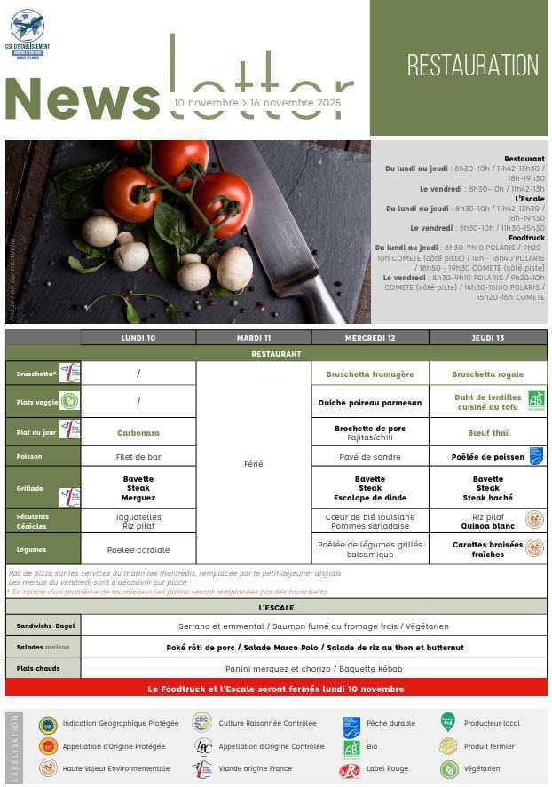 Newsletter du 10 au 16 novembre 2025