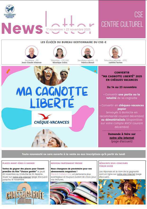 Newsletter du 17 au 23 Novembre 2025