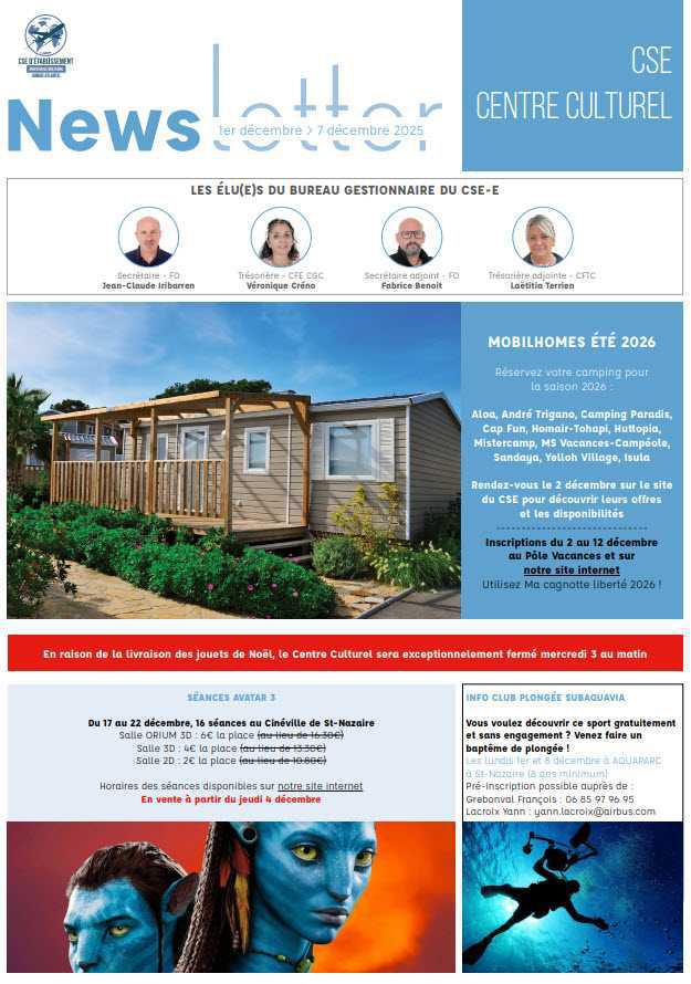 Newsletter du 1er au 7 décembre 2025