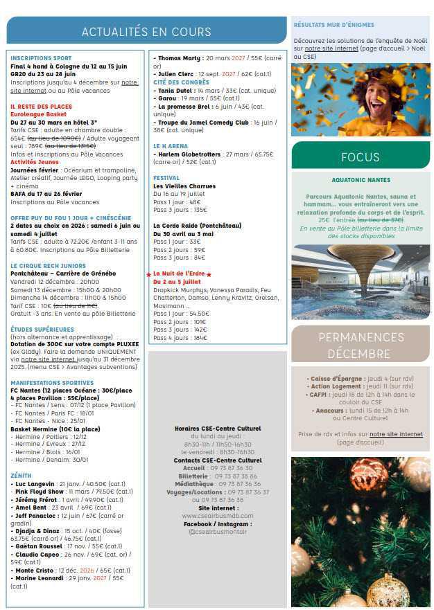 Newsletter du 1er au 7 décembre 2025