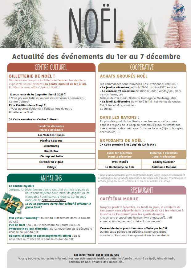 Newsletter du 1er au 7 décembre 2025