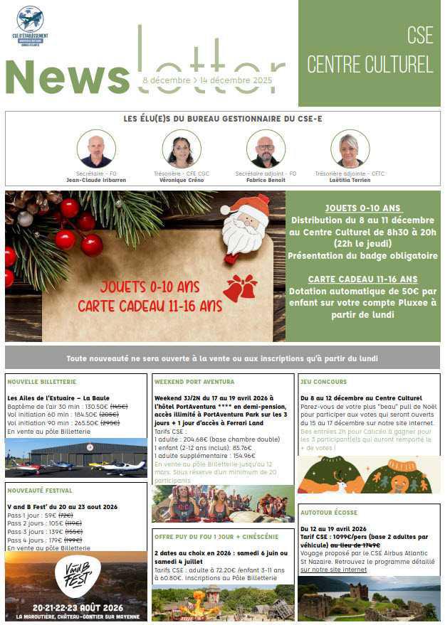 Newsletter du 8 au 14 décembre 2025