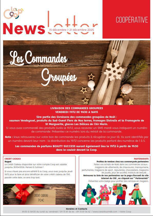 Newsletter du 15 au 19 décembre 2025.