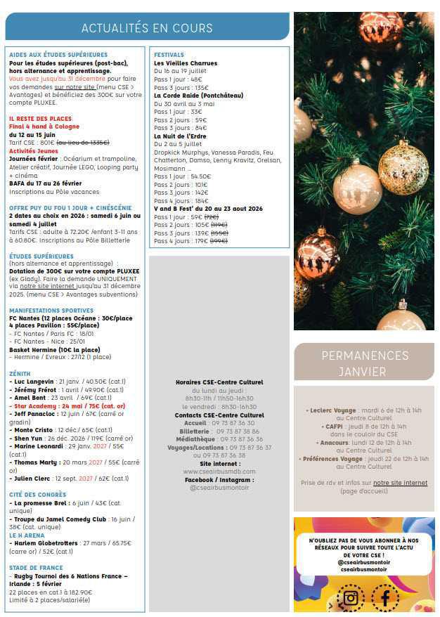 Newsletter du 22 décembre 2025 au 11 janvier 2026