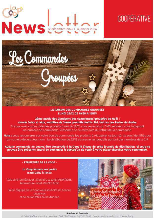Newsletter du 22 décembre 2025 au 11 janvier 2026
