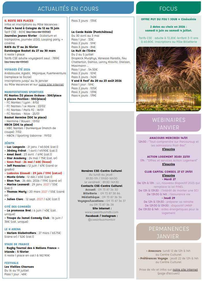 Newsletter du 12 au 18 janvier 2026