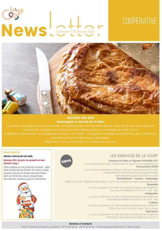 Newsletter du 12 au 18 janvier 2026