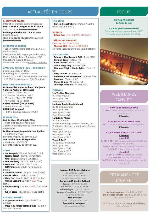 Newsletter du 19 au 25 janvier 2026