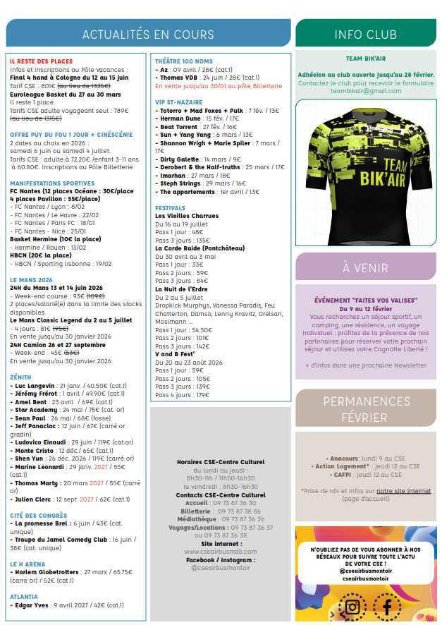 Newsletter du 26 janvier au 1er février 2026