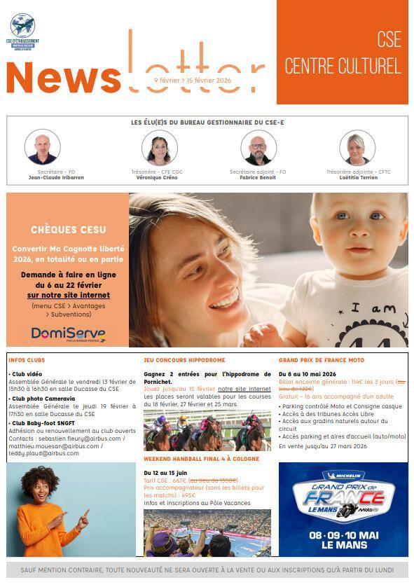 Newsletter du 09 au 13 février 2026