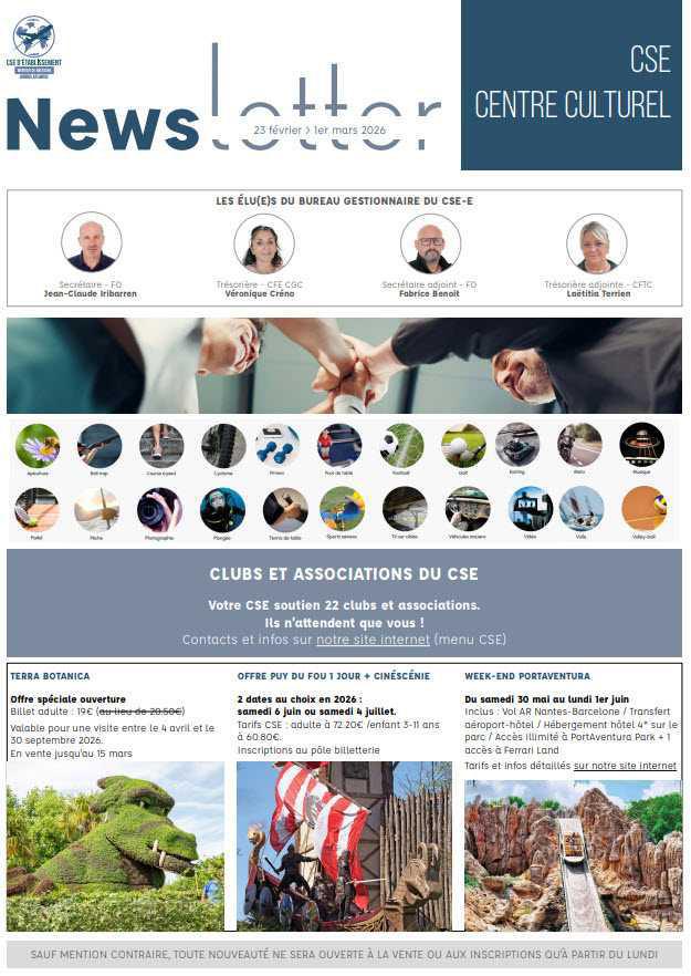 Newsletter du 23 février au 1er mars 2026