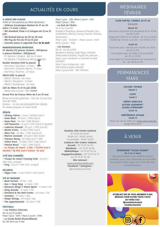 Newsletter du 23 février au 1er mars 2026