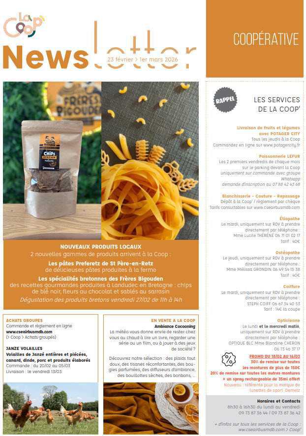 Newsletter du 23 février au 1er mars 2026