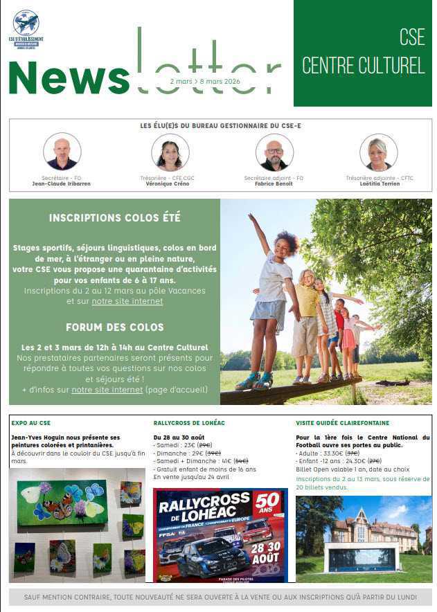 Newsletter du 2 au 8 mars 2026