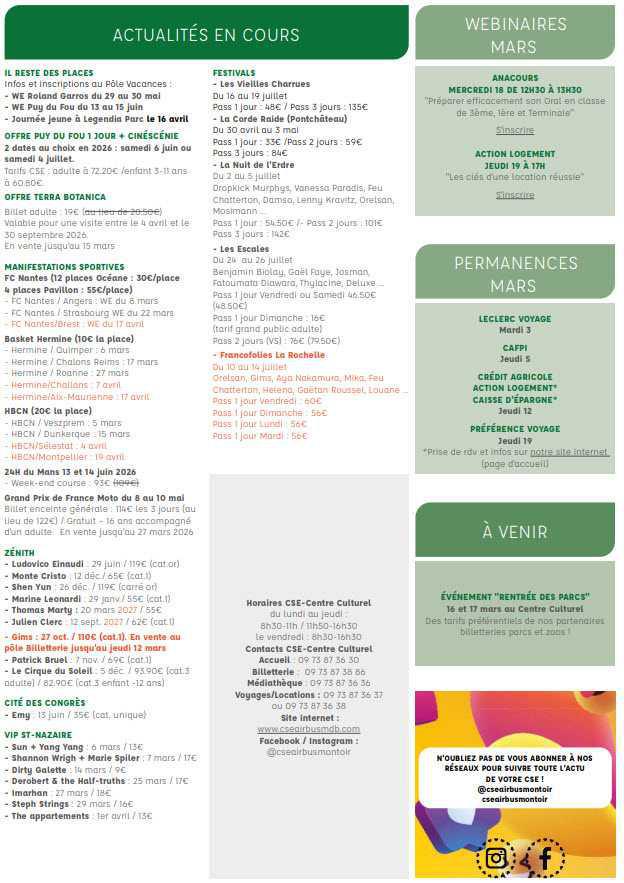 Newsletter du 2 au 8 mars 2026