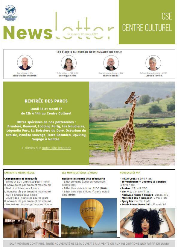 Newsletter du 16 au 20 Mars 2026.