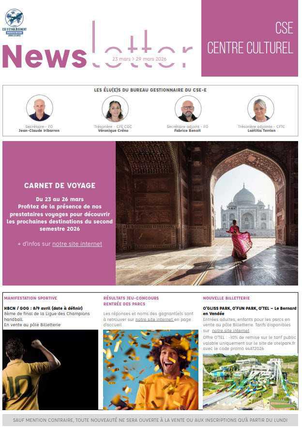 Newsletter du 23 au 29 mars 2026