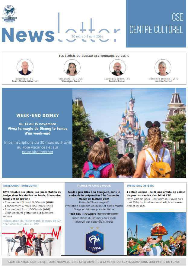 Newsletter du 30 mars au 5 avril 2026