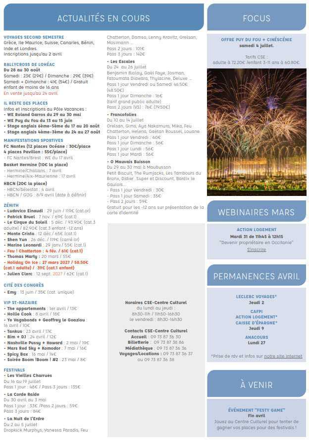 Newsletter du 30 mars au 5 avril 2026