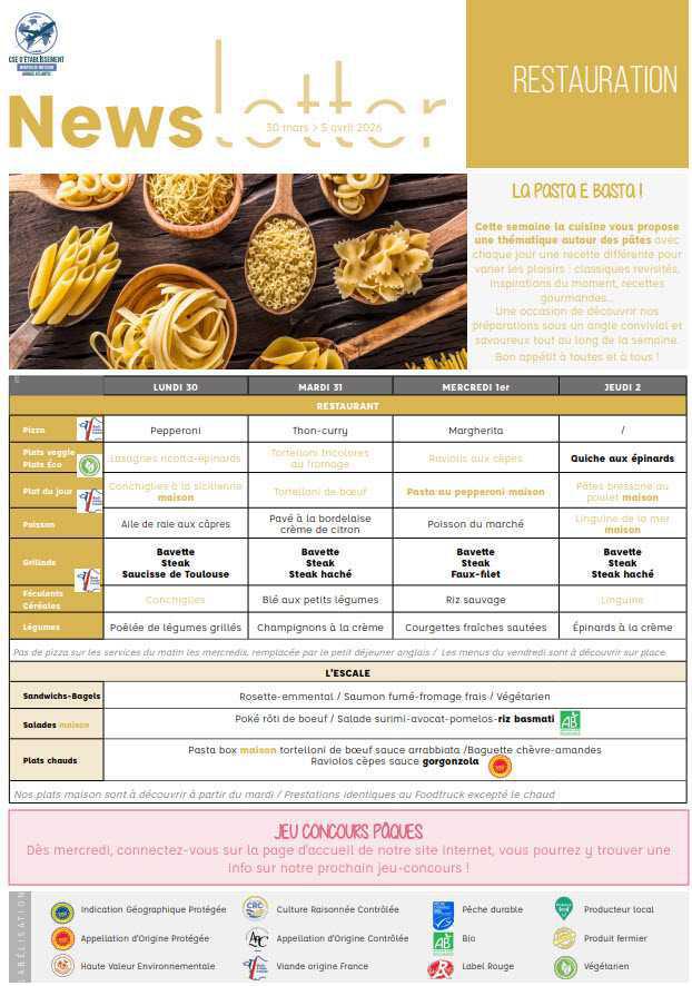 Newsletter du 30 mars au 5 avril 2026