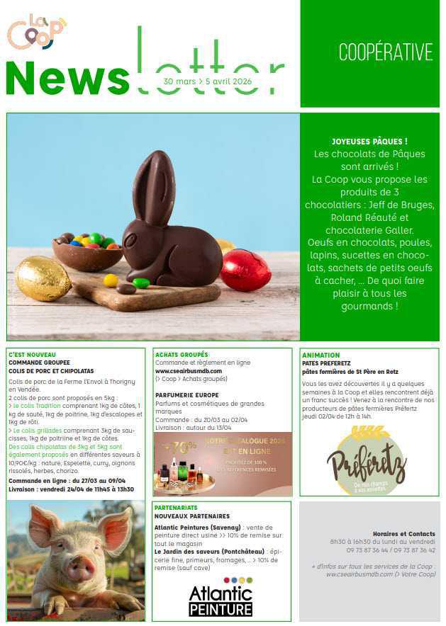 Newsletter du 30 mars au 5 avril 2026