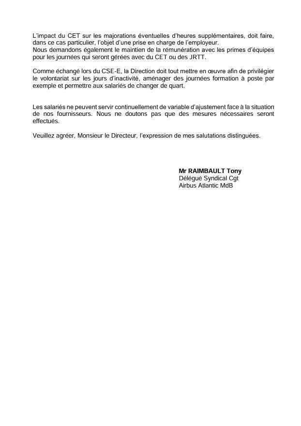 Courrier a la Direction : Calendrier industriel