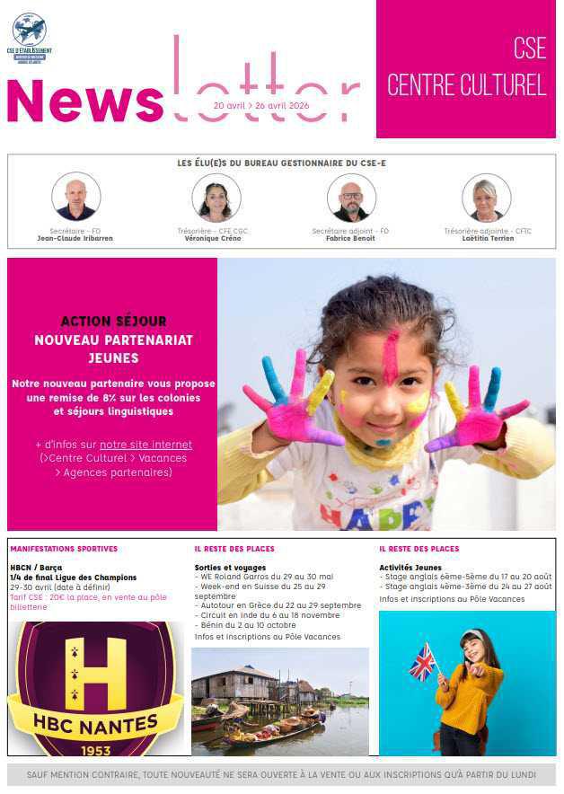Newsletter du 20 au 26 avril 2026