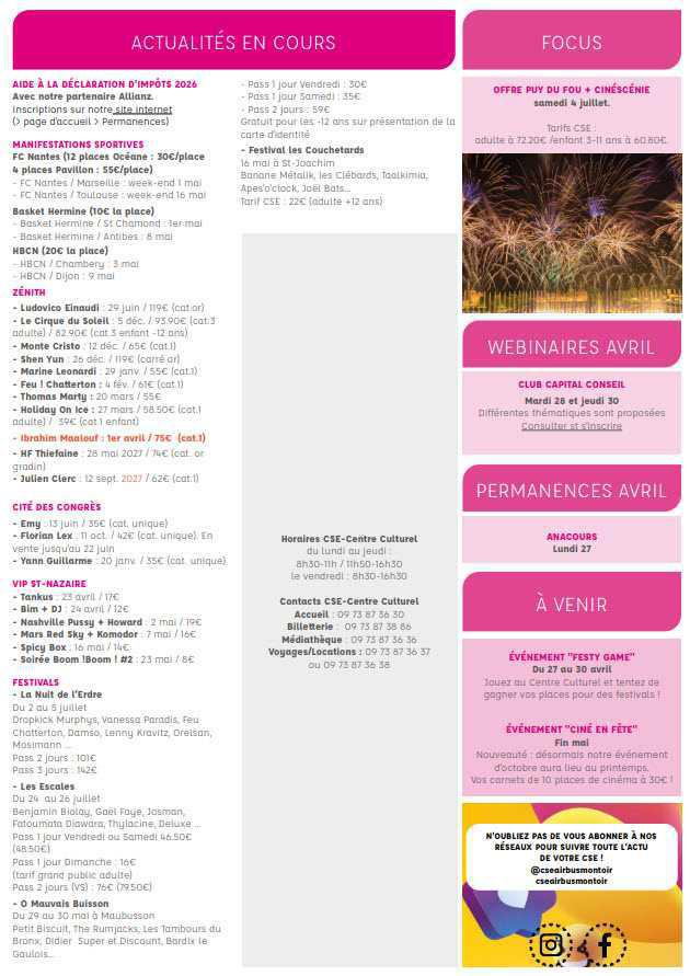 Newsletter du 20 au 26 avril 2026