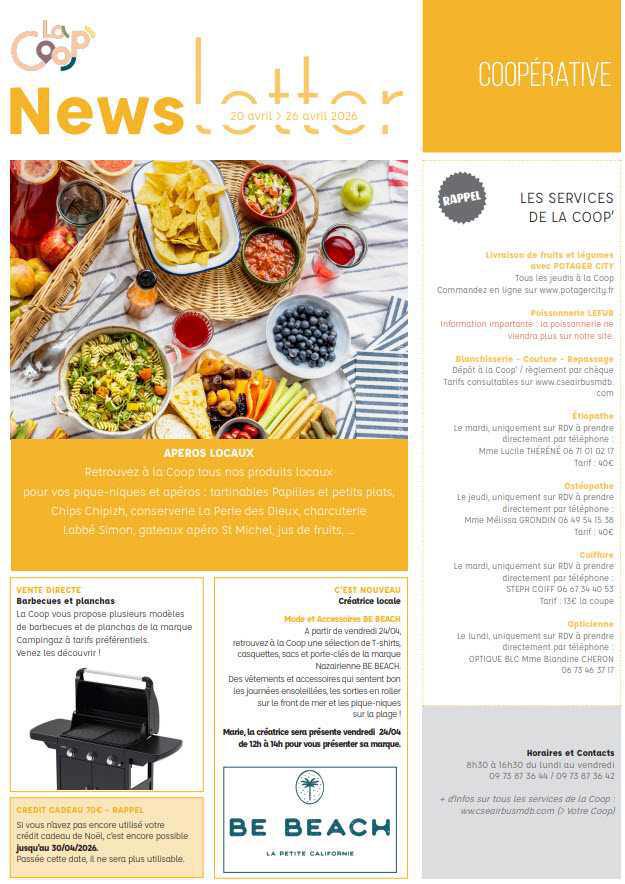 Newsletter du 20 au 26 avril 2026