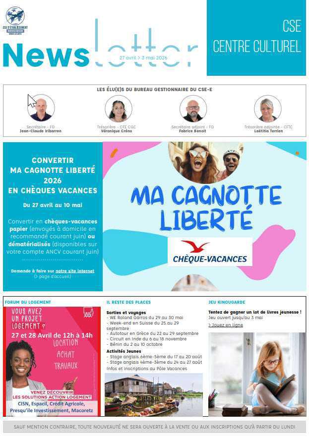 Newsletter du 27 avril au 3 mai 2026 