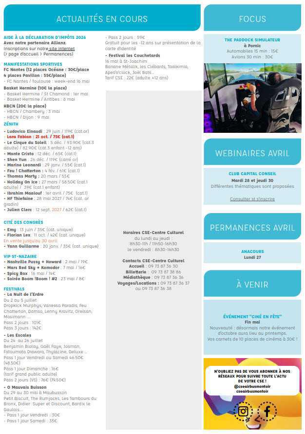 Newsletter du 27 avril au 3 mai 2026 