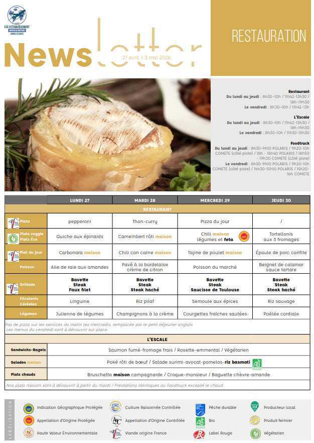 Newsletter du 27 avril au 3 mai 2026 