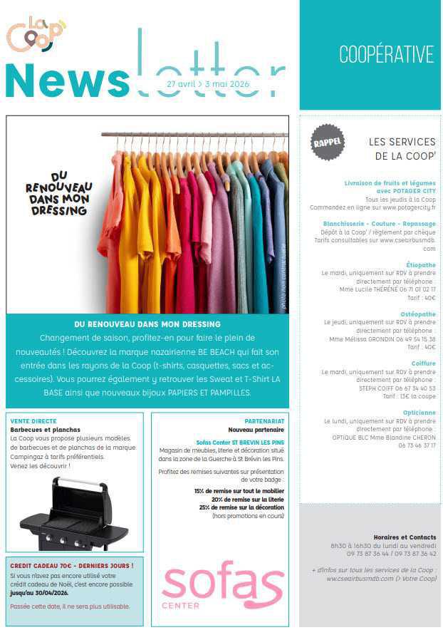 Newsletter du 27 avril au 3 mai 2026 